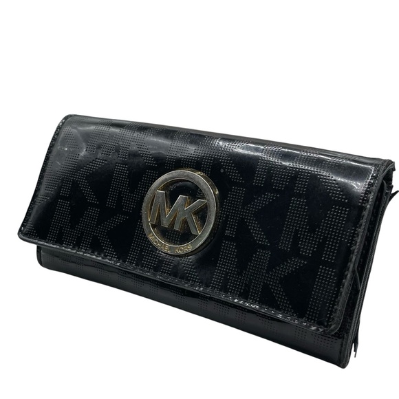 ❤️ Michael Kors Fulton Black Patent Leather Continental Wallet - Picture 7 of 8